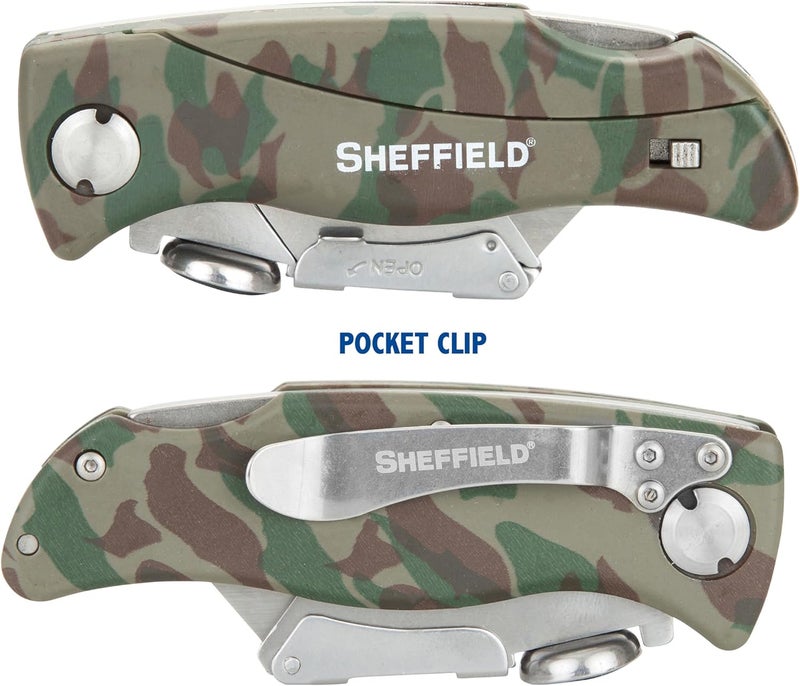 Sheffield Folding Utility Knife, Accepts Standard Utility Knife Blades, Box Cutter, Razor Blades Included, For Home, Office, Trades, and Warehouse - Image 3